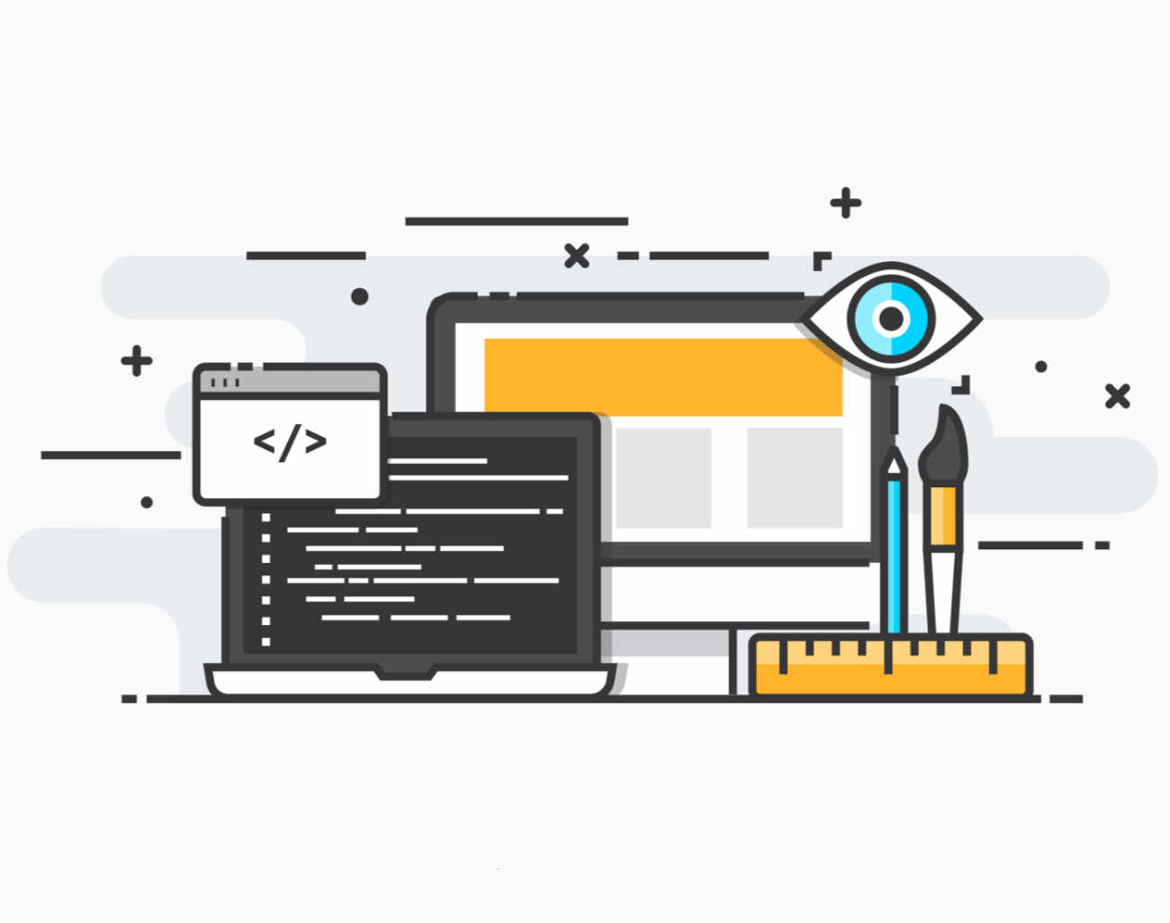 Company blog illustration showing computer and design tools