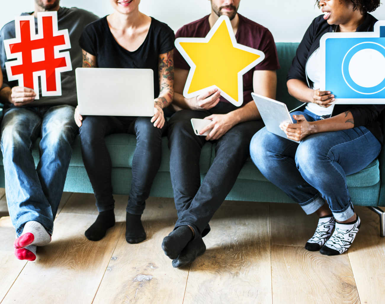 Pull marketing concept image showing social media customers